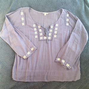 Lavender Tunic Top with Floral Embroidery